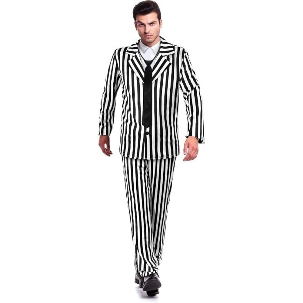 Smiffys Mens Halloween Black and White Striped Suit Scary Cosplay Costume XL NEW - Picture 3 of 7
